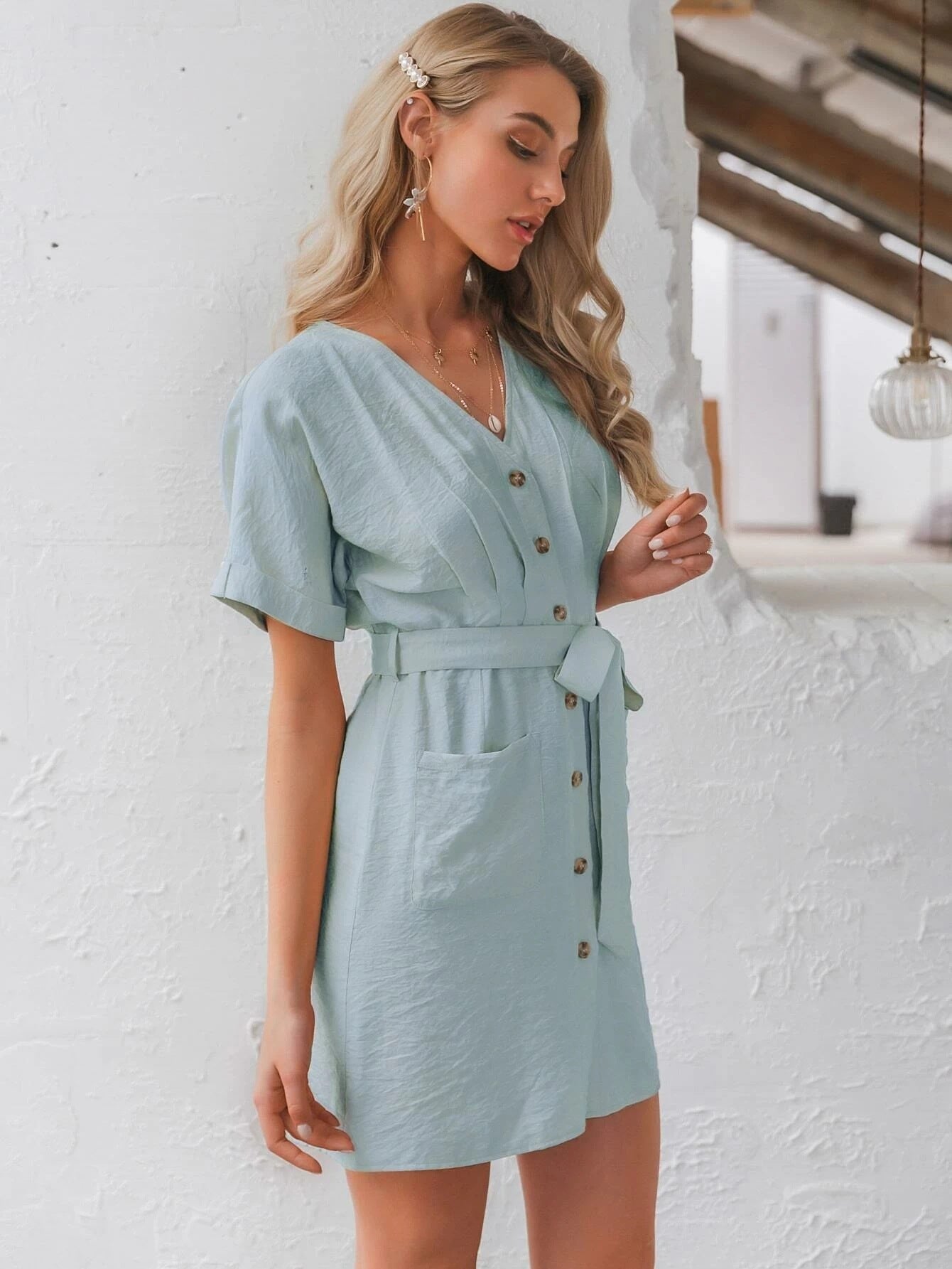 Bat sleeve V-neck dress