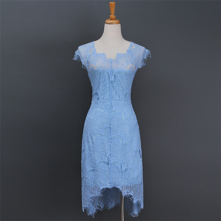 Asymmetrical hem cutout lace petticoat dress