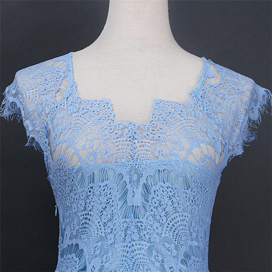 Asymmetrical hem cutout lace petticoat dress