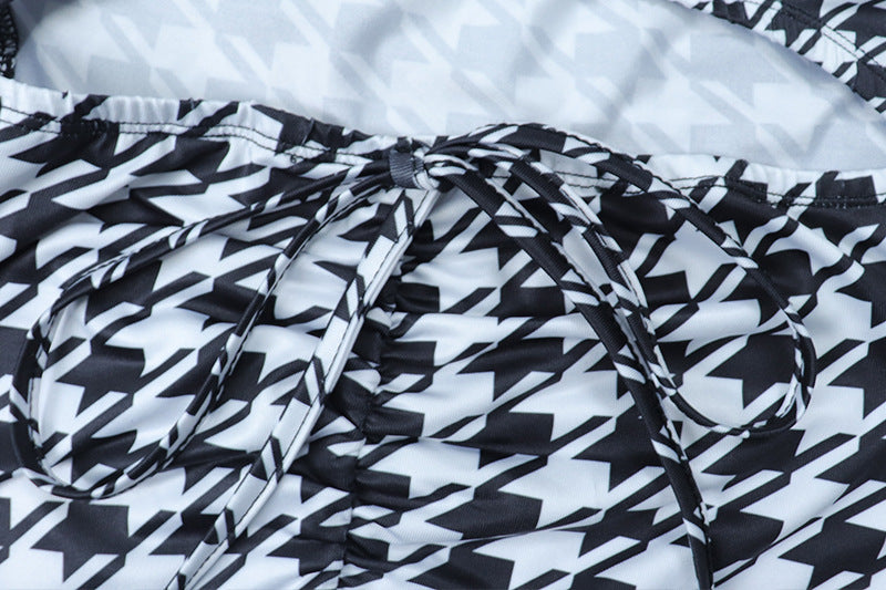 Backless Lace-Up Halter Cutout Smocked Pack Hip Dress