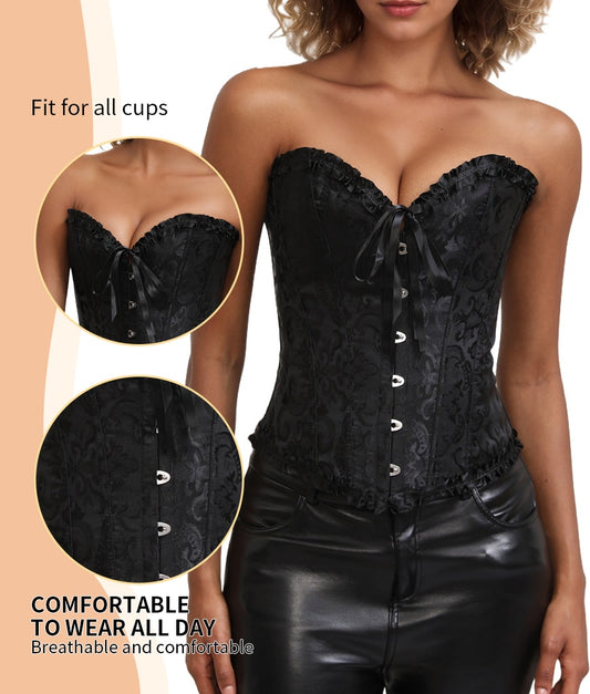 Bustier Corset Tops For Women Overbust Lace Up Date Night Outfit Strapless Steel Boned Going Out Holiday Party Rave Valentine Tank Tops