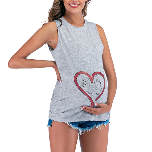 Maternity Tank Tops For Women Ruched Sleeveless Basic Tops Maternity Shirt Vest Pregnancy Tee