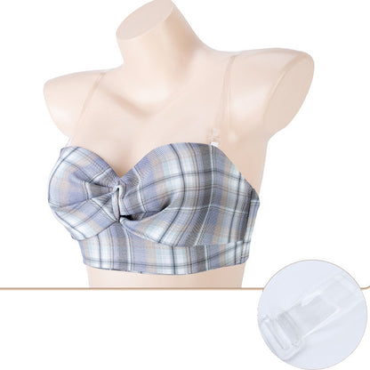 Bandeau Split Plaid Pleated Skirt Student Uniform Set