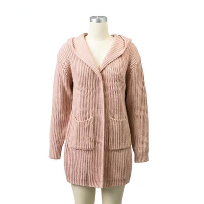 Adjustable size hooded loose double pocket back split straps women's sweater sweater