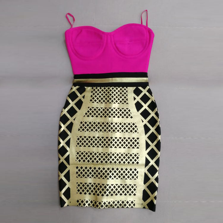 Bandeau stitching skinny bag hip stretch dress