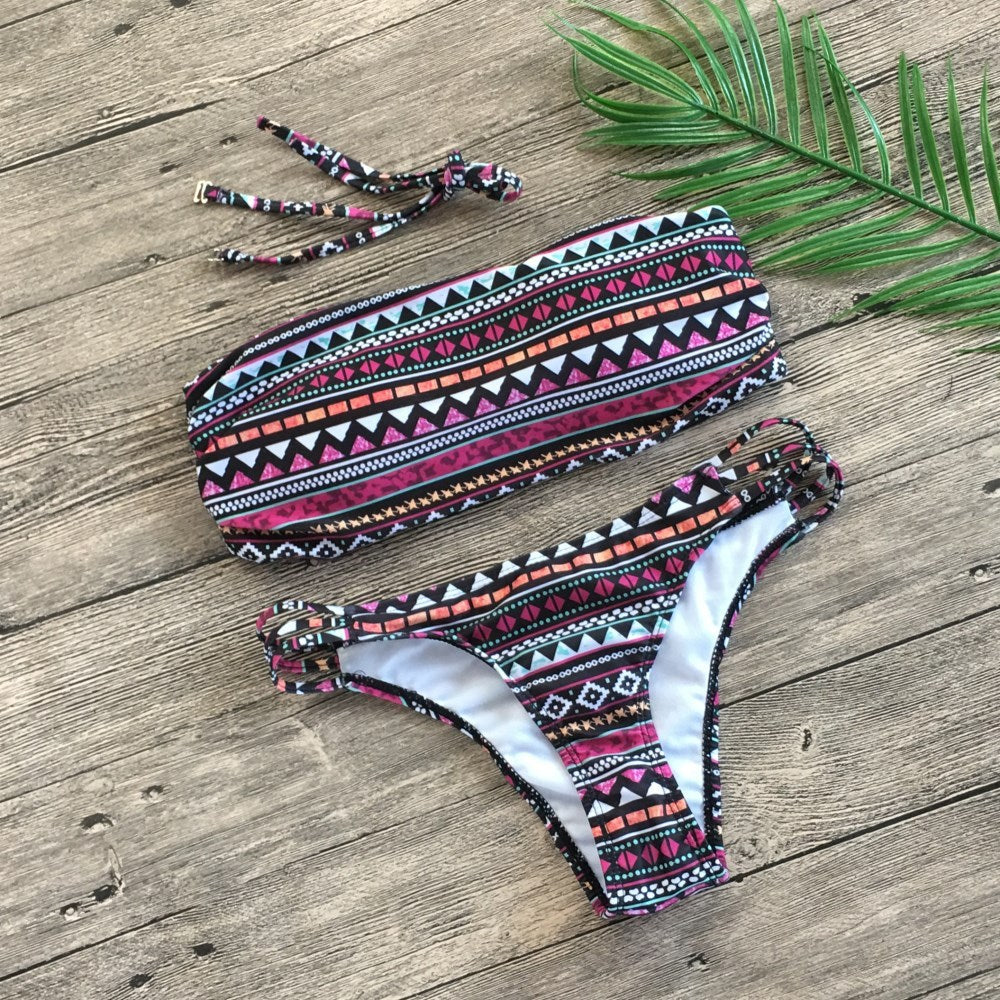Bandeau printed bikini split swimsuit