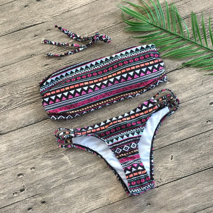 Bandeau printed bikini split swimsuit