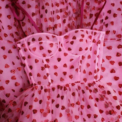 Bandeau waist and big swing love polka dot dress