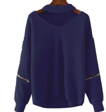 Neck V-neck Zipper Sleeve Pullover