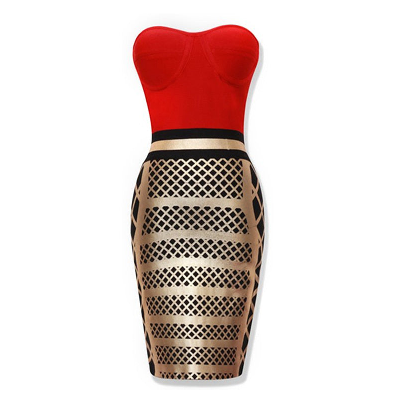 Bandeau stitching skinny bag hip stretch dress