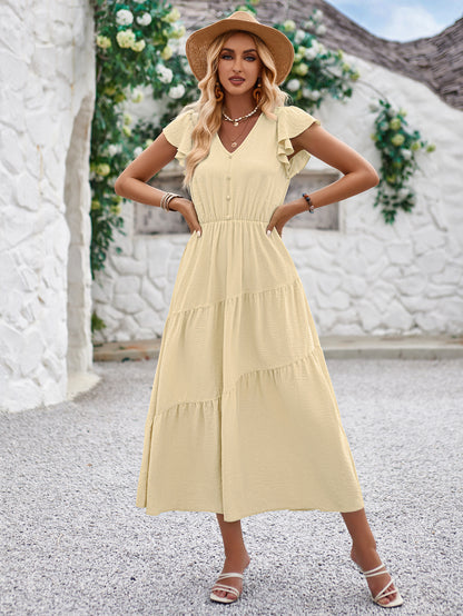 European And American V-neck V-neck Ruffle Layered Dress