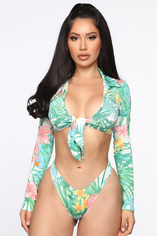 Amazon Foreign Trade Sexy High Waist Long Sleeve Printed Bikini