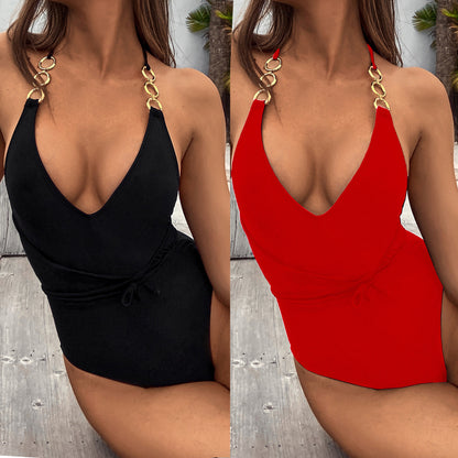 Aliexpress Amazon Female Solid Color One-Piece Swimsuit Sexy Bikini Bikini Yw19