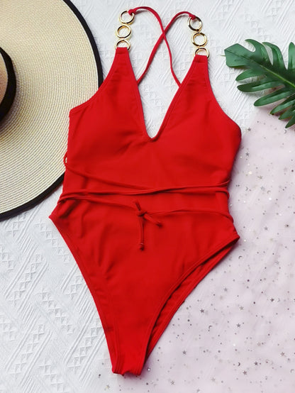 Aliexpress Amazon Female Solid Color One-Piece Swimsuit Sexy Bikini Bikini Yw19