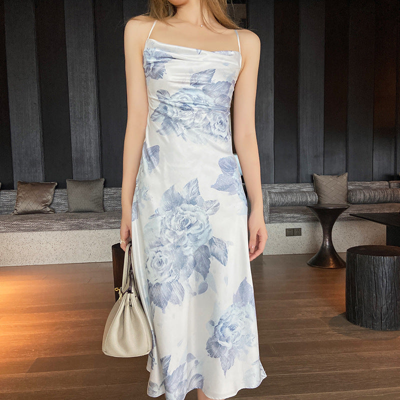 Adjustable Straps Pleated Skirt Floral Skirt