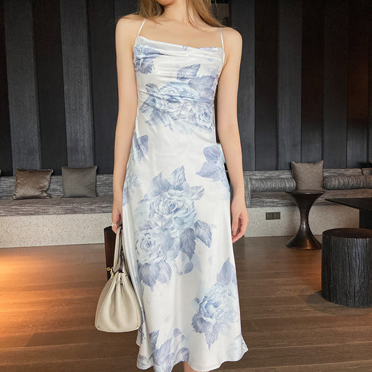 Adjustable Straps Pleated Skirt Floral Skirt