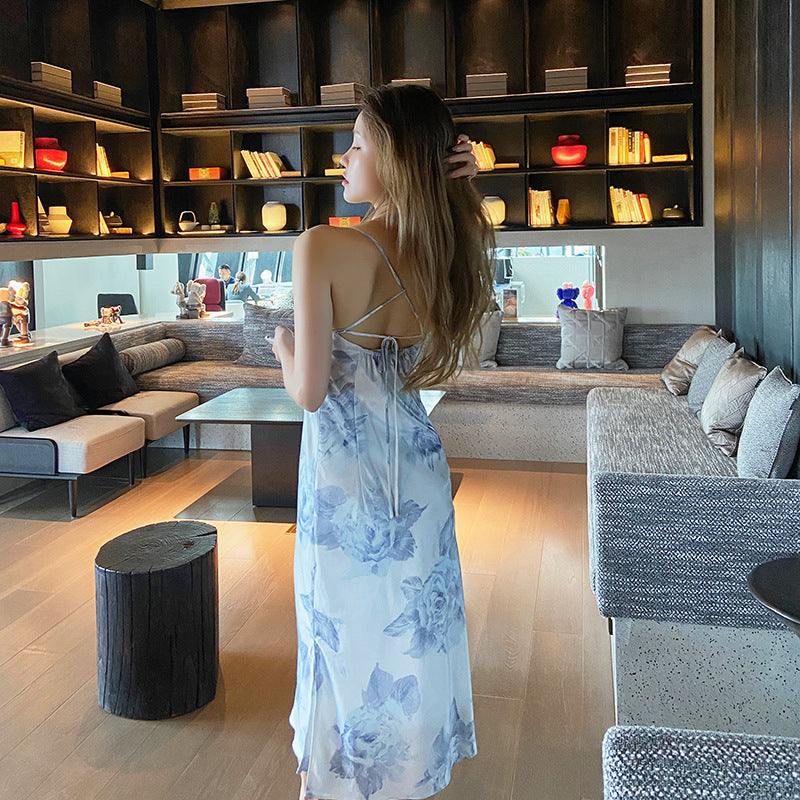 Adjustable Straps Pleated Skirt Floral Skirt