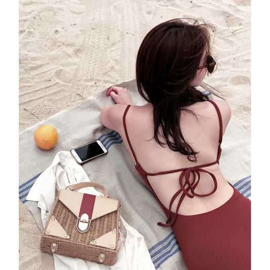 Bandeau Black Backless Triangle One-piece Bikini