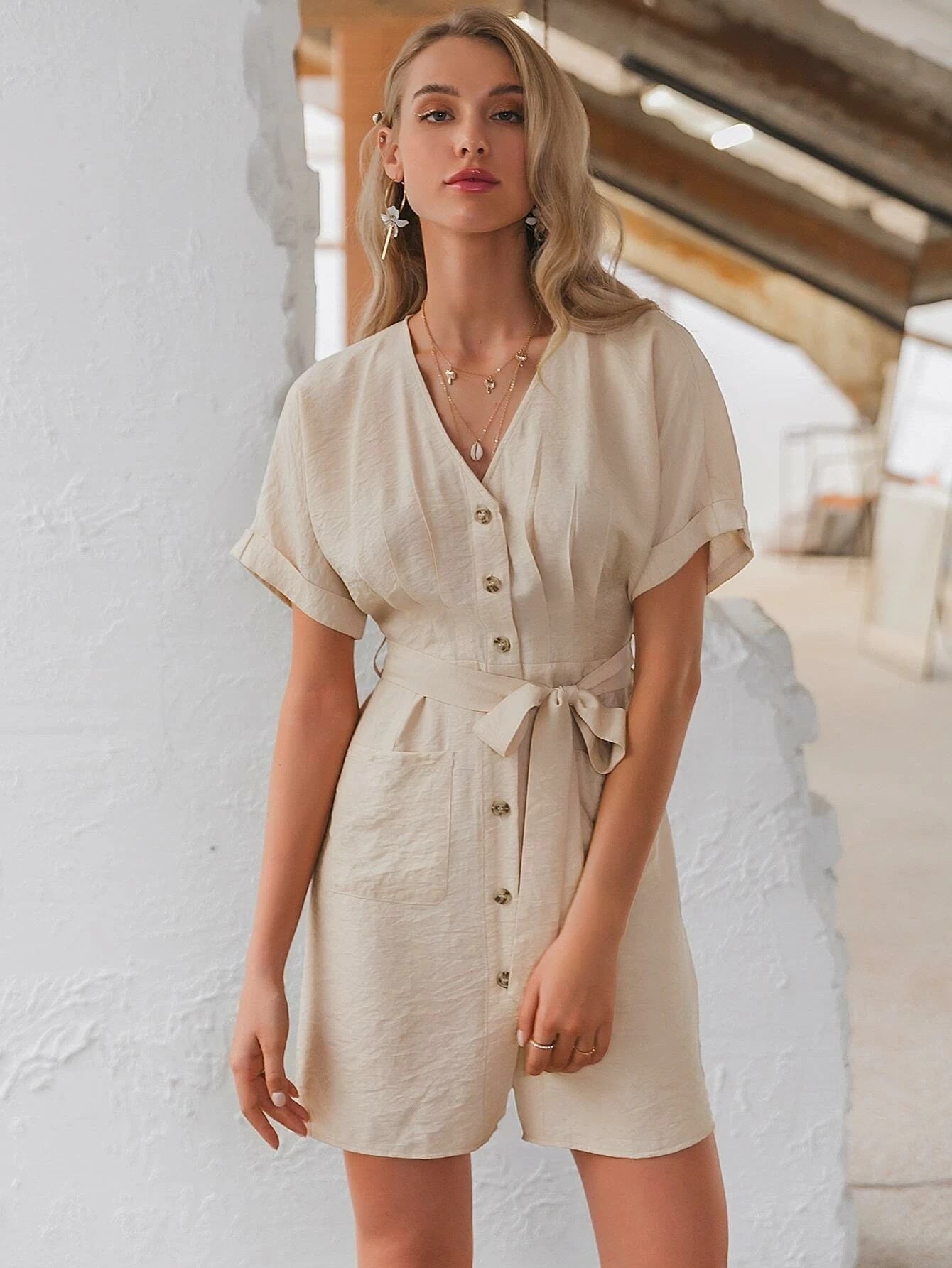 Bat sleeve V-neck dress