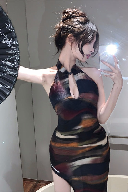 Backless Women's Cutout Sleeveless Halterneck Slim Dress