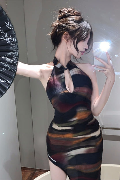 Backless Women's Cutout Sleeveless Halterneck Slim Dress