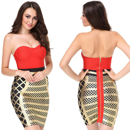 Bandeau stitching skinny bag hip stretch dress