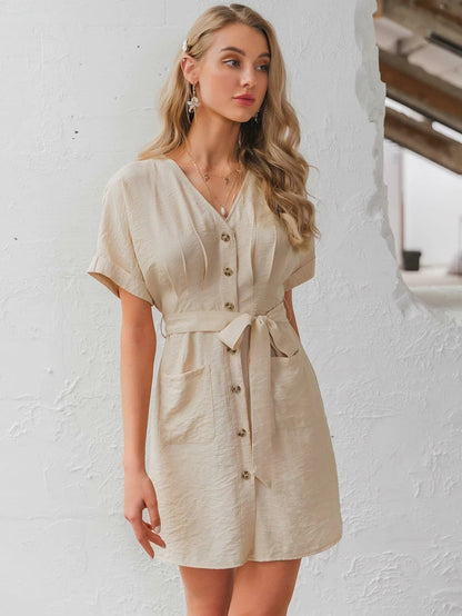 Bat sleeve V-neck dress