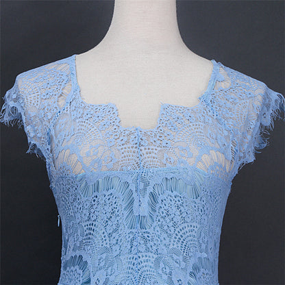 Asymmetrical hem cutout lace petticoat dress