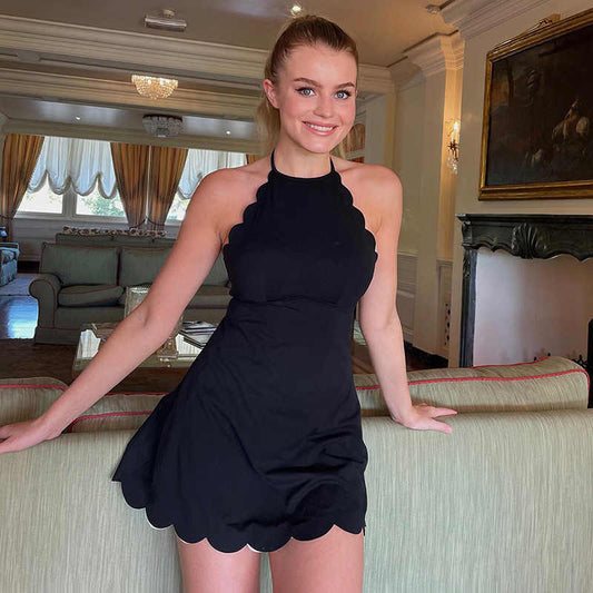 Women's Wooden Ear Halter Lace-up Backless Sheath Dress