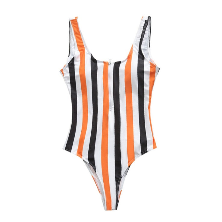 Zipper striped one-piece swimsuit