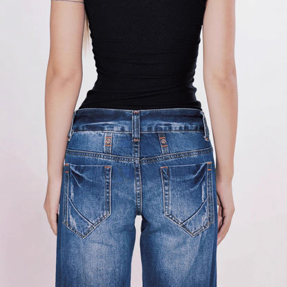 American-style Retro Low Waist Washed Straight Jeans
