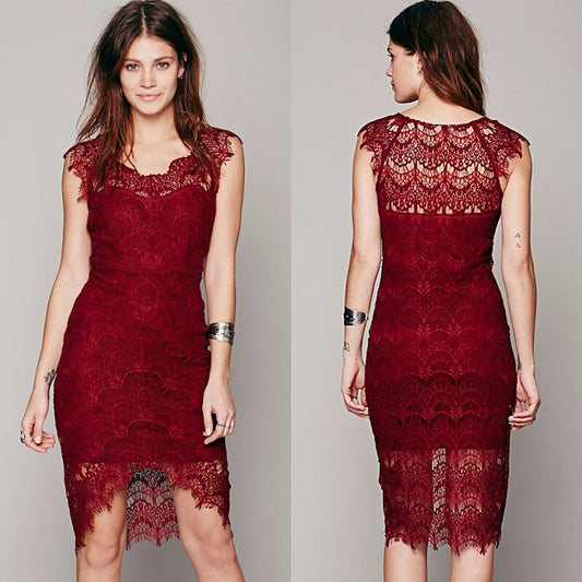 Asymmetrical hem cutout lace petticoat dress