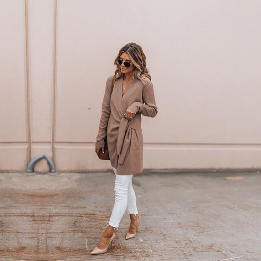 Woolen V-neck casual jacket