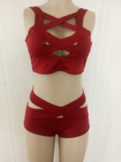 Bandage Cross Bikini High Waist Solid Color Sexy Split Swimsuit