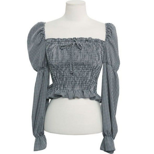 Bandeau drawstring check ladies top