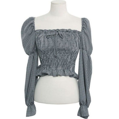 Bandeau drawstring check ladies top