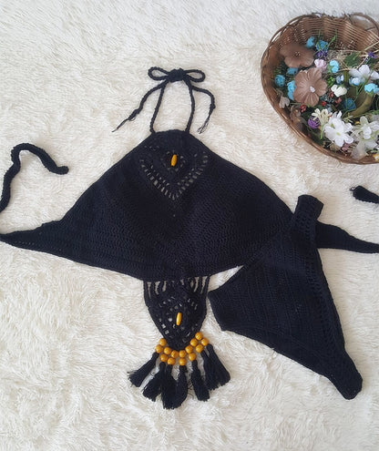2021 Europe and the United States new woman swimsuit set, beach sunshine bath, foreign trade Crochet Crochet tassel bikini
