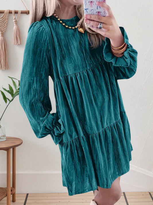 2025 New Women's Casual A-Line Long-Sleeve Dress With Butterfly Bow Details And Layered Design - Knee-Length Elegant Dress For Spring And Autumn