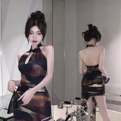 Backless Women's Cutout Sleeveless Halterneck Slim Dress