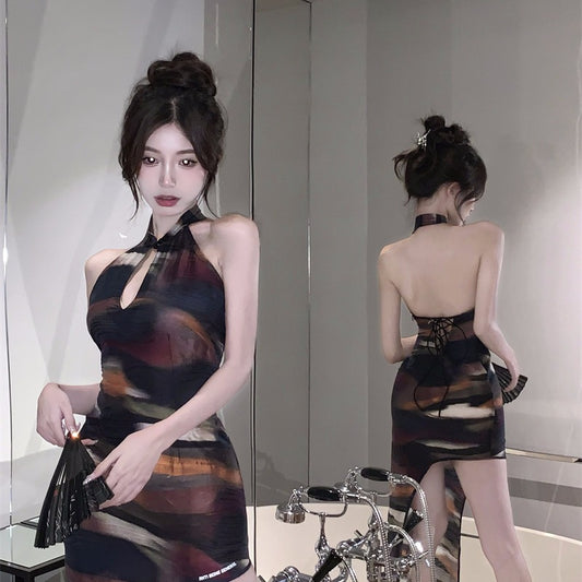 Backless Women's Cutout Sleeveless Halterneck Slim Dress