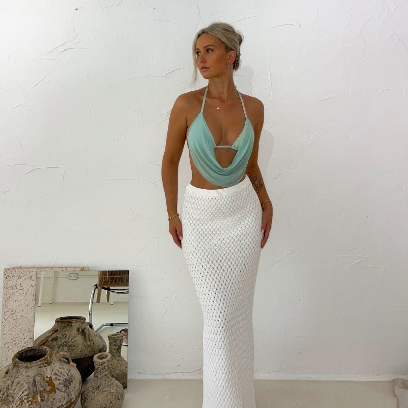 American Hot Girl Sexy Bandeau Inner Halter Solid Color Top