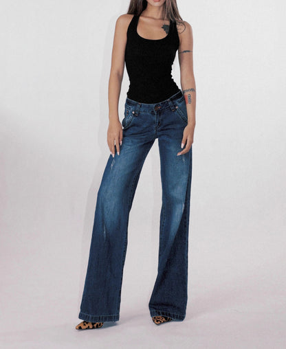 American-style Retro Low Waist Washed Straight Jeans