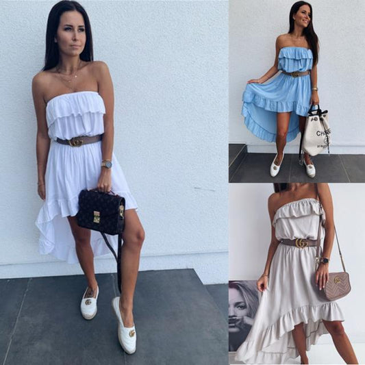 Bandeau waist solid color dress