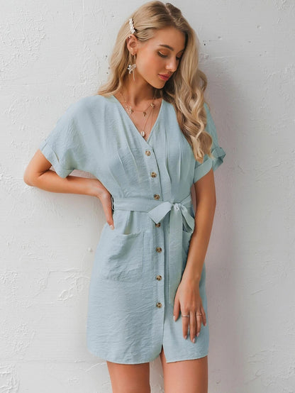 Bat sleeve V-neck dress