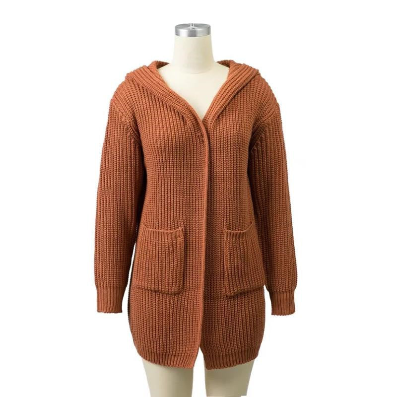 Adjustable size hooded loose double pocket back split straps women's sweater sweater