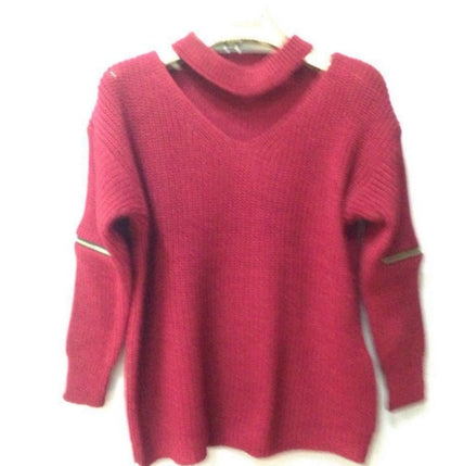 Neck V-neck Zipper Sleeve Pullover