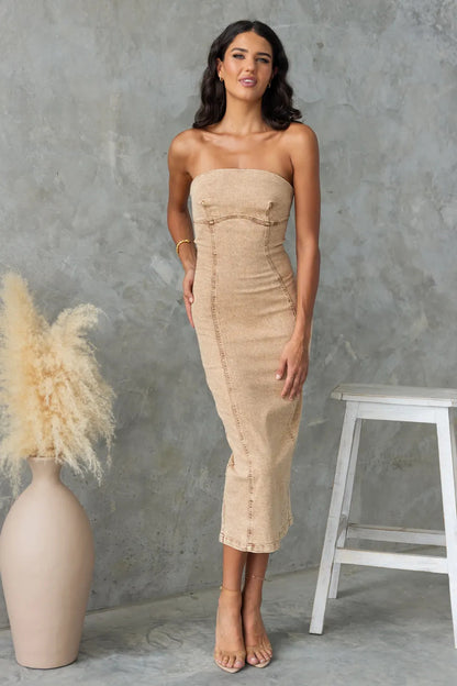 Bandeau Sexy Hot Girl Slim Fit Patchwork Denim Dress