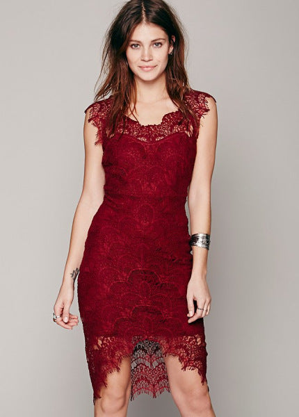 Asymmetrical hem cutout lace petticoat dress
