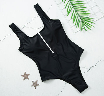 Zipper striped one-piece swimsuit