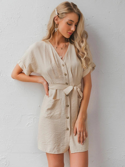 Bat sleeve V-neck dress